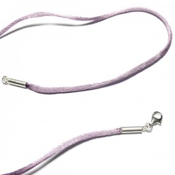 Collier cordon fil de soie violet mauve lilas et argent 925 38 cm 40 cm 42 cm