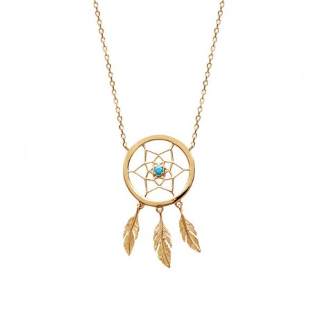 Collier attrape rêves en plaqué or 18 carats et pierre bleue turquoise