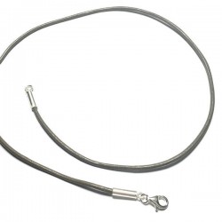 Collier cordon cuir gris sombre et argent 925/000 longueur 38 cm à 55 cm