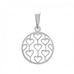 Pendentif rond argent 925 petits coeurs grillagés