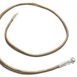 Collier cordon cuir bronze métallisé et argent 925/000 du 38 cm au 55 cm