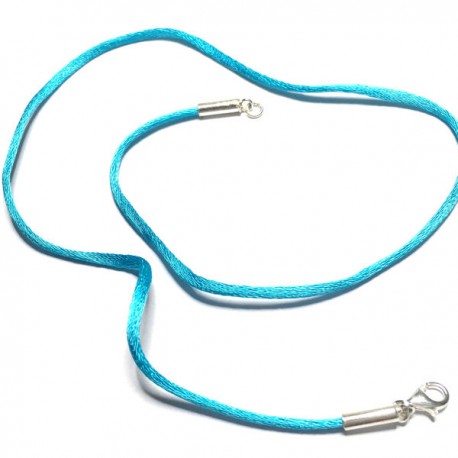 Collier cordon fil de soie turquoise fermoir argent massif 925 /000