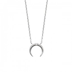 Collier corne demi lune en argent 925/000 rhodié et zirconium bijou tendance