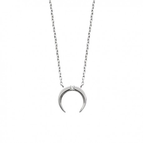 Collier corne demi lune en argent 925/000 rhodié et zirconium bijou tendance