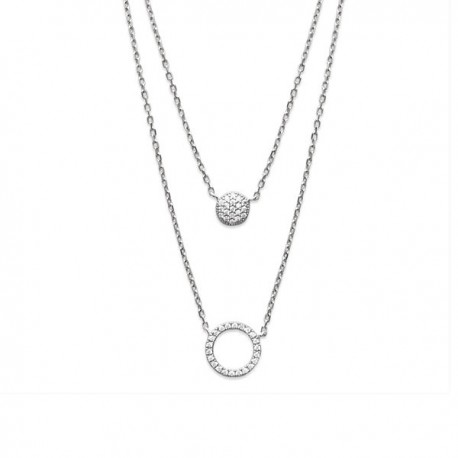 Collier 2 rangs en argent 925/000 rhodié et zirconium 