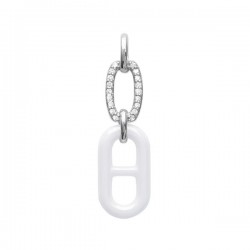 Pendentif céramique blanche et argent massif 925/000 bélière zirconium