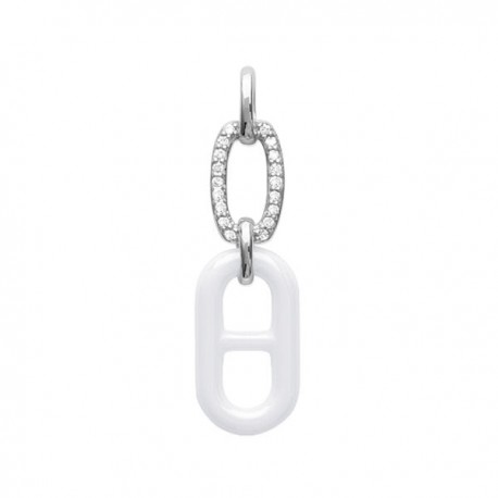 Pendentif céramique blanche et argent massif 925/000 bélière zirconium