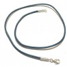 Collier cordon cuir bleu pétrole fermoir argent 925 longueur 38 cm